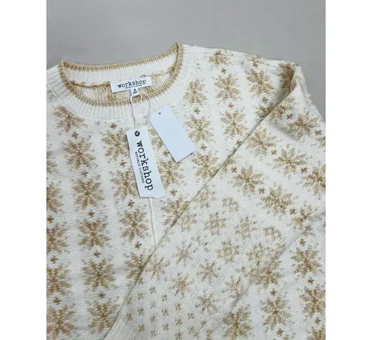 Workshop Republic Clothing NWT Womens Sweater Size S Fair Isle Cream Gold Cozy