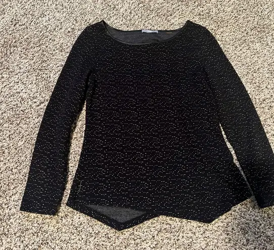 Tart Black Textured Long Sleeve Asymmetric Hem Sweater Top Evening Casual