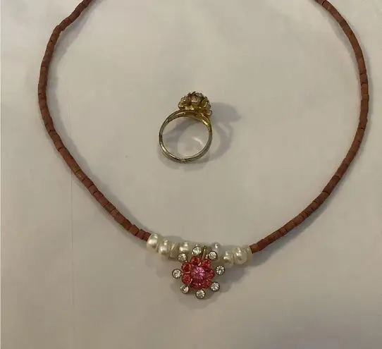 Pink sparkle flower necklace set