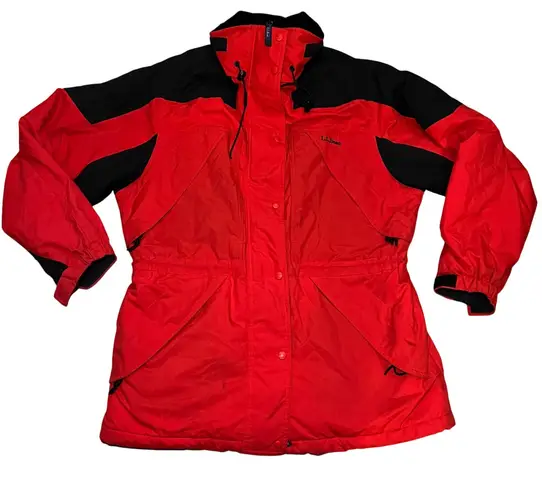 LL Bean Womens Red Black Insulated Ski Snowboard Jacket Parka Large Hooded 90s