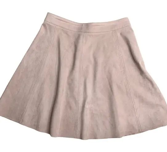 H&M  Faux Suede Mini Skater Skirt 8 Mauve Button Zip Stretch Unlined Flat Front - Image 1
