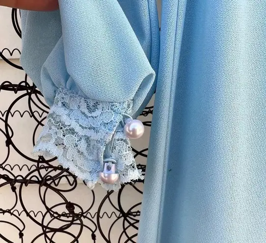 Vintage Jerri Lee New York baby blue crêpe lace bib front prairie dress 11 Size undefined