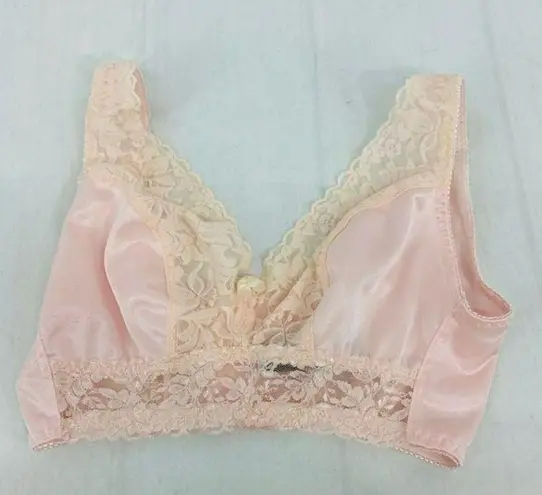 Sheer Shapewear Bra WireFree Pink Pinup Rear Closure Womens Small