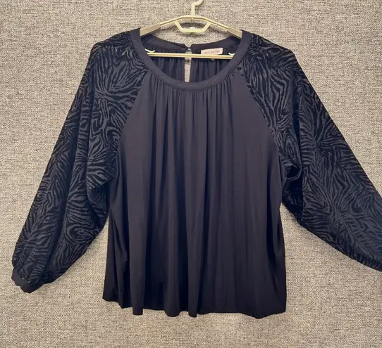 Velvet Burnout Blouse 2X Witchy Sheer Accent Dark Boho Unique Black