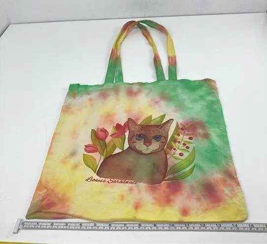 Cat Print Canvas Tye dye floral Rasta colors tote Bag Yellow