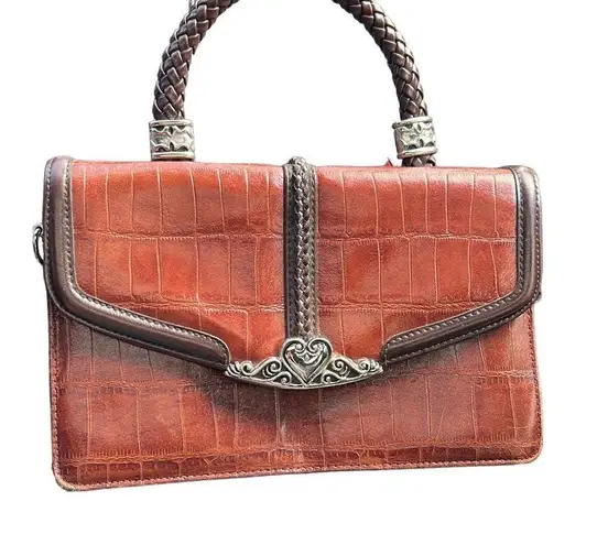 M.C. Leather Faux Crocodile Black and Brown Two Tone Hand Bag Purse