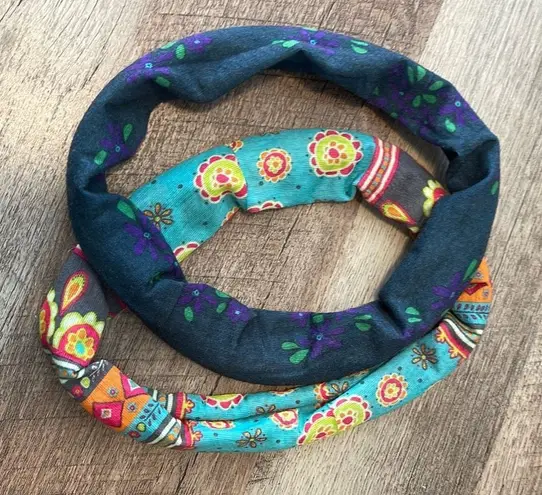 Headbands Set of 2 Elastic Floral Blue