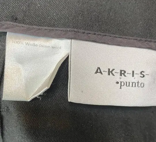 Akris Punto Wool Trousers High Rise Straight Leg Pleated Leather Belt Size 12