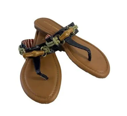 Arturo Chiang Women's Navy Rope Thong Sandals