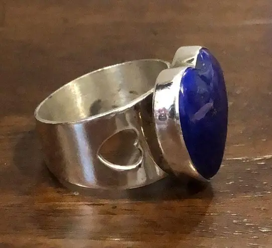 Sterling Silver JAY KING DTR Lapis Lazuli Heart Shaped Cabochon Ring Sz 8-3/4