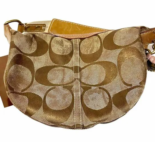 Coach  All Over C Print Gold Metallic Hampton Small Hobo Bag