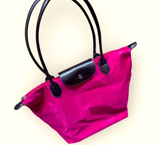 Red nylon zipper tote bag with handle