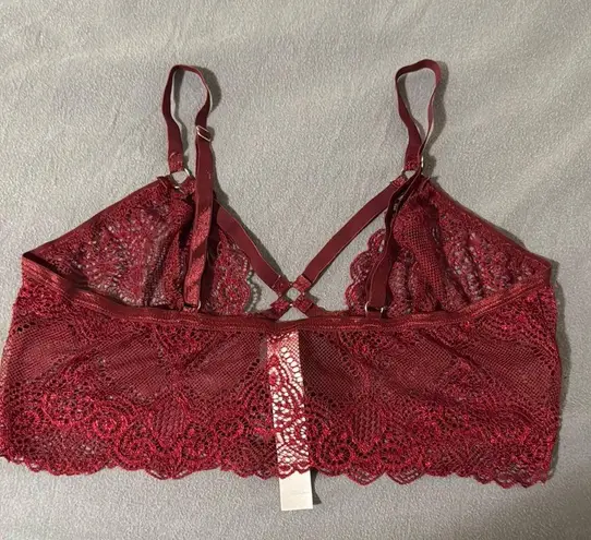 None Red Lace Bra with Scalloped Edges