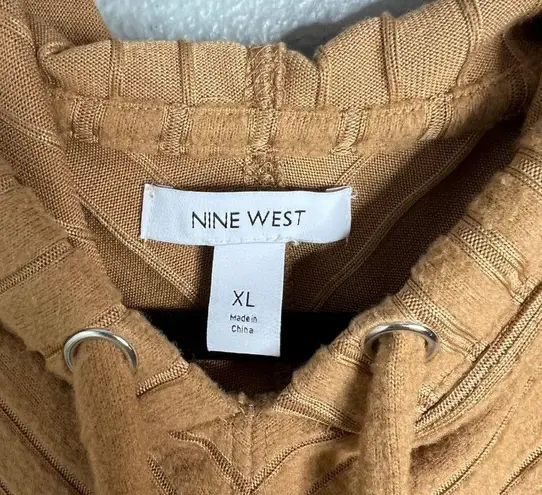 Nine West  Textured Pullover Hoodie Hooded Top Casual Tan XL