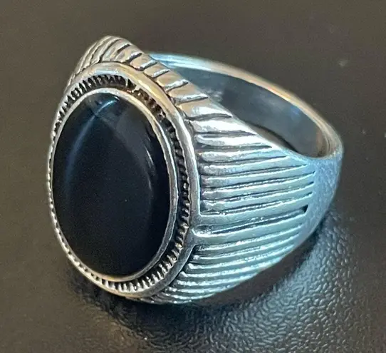 Oval obsidian stone S925 silver ring size 8