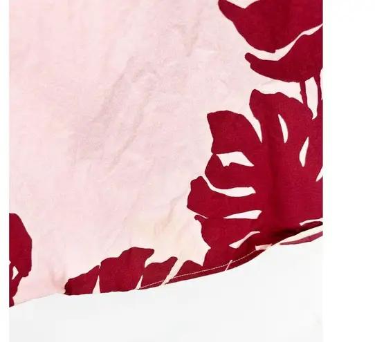 LaDouble J Selva Sleeveless Cotton Tent Dress Pink Red Monstera Tropical Leaf S