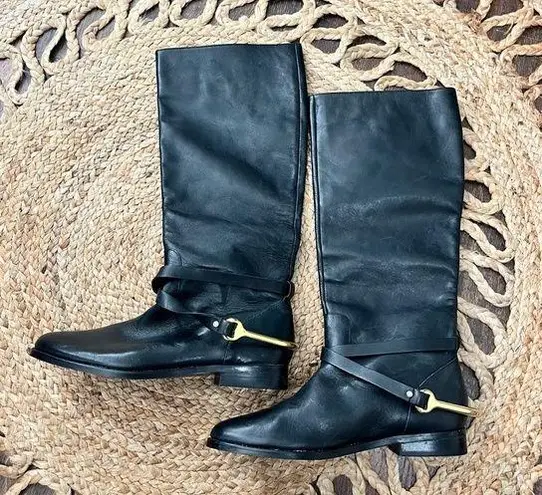 Ralph Lauren 90s  Jenny Tall Leather Black Riding Boots with Brass Spurs Size 9.5