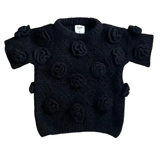 Tach Clothing Women’s Polina Top Elena Crochet Knit Skirt Set Black Rosettes S