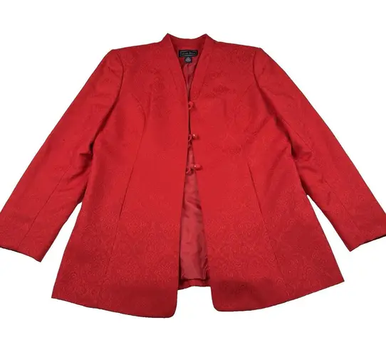 Laura Scott Red Jacquard Sheath Dress /Long Line Blazer Set Size 14 Work Holiday