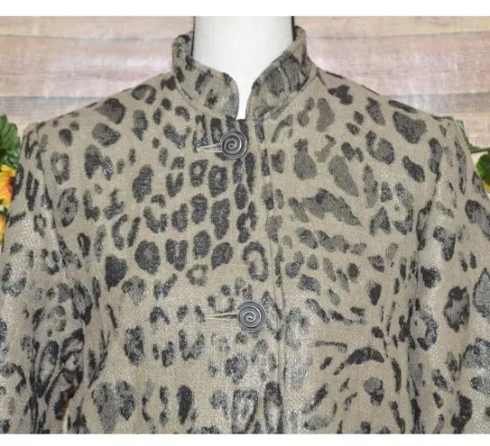 Vintage Painted Pony Ladies XS Leopard Print Jacket Metallic Threads Flax Blend Brown