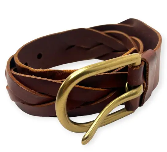 Braided Leather Brass Women's L 2" Wide Width Belt 36" length Brown - Image 6