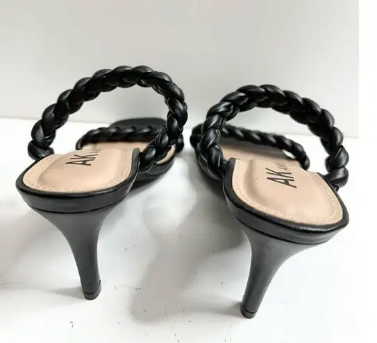 Anne Klein  Sandals Womens Size 6 Black Braided Double Strap Slip On Heels