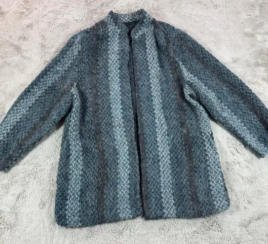 Vintage Jon Woods New York Blue Textured Knit Sweater Jacket Open Front L/XL Size L