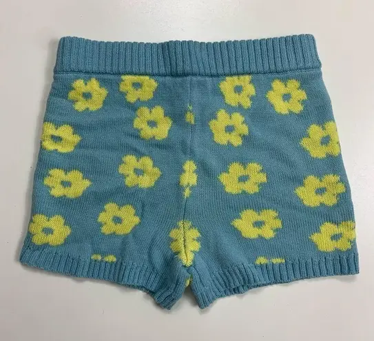 Luna Flower Knit Crop Top and Short Set Blue Yellow Size Medium