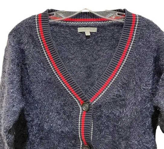 Cable Stitch Collegiate Fuzzy Cardigan Sweater Blue Size XS