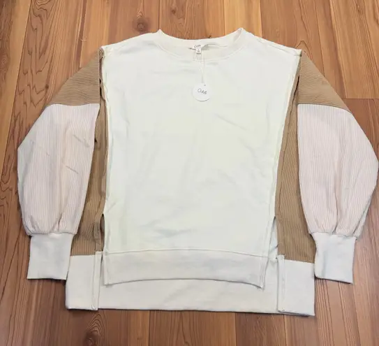 Oddi Ribbed Velour Exposed Seam Crewneck Split Hem Pullover Sweatshirt Small New