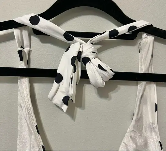 Sunn Lab Swim Knot Front Halter Bikini Top White Black Polka Dots NWOT XS