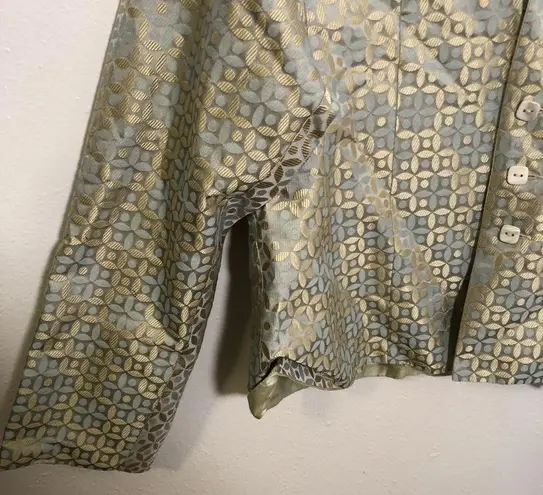 Kai Mira Reversible Silk Mandarin Jacket Green Blue Size M