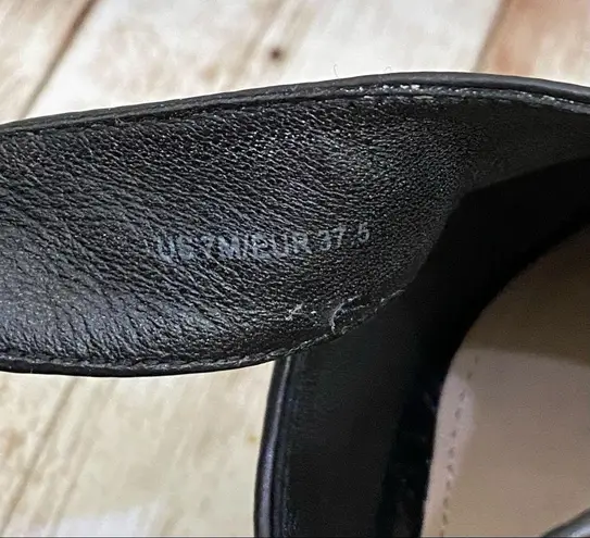 via spiga Black Leather Peep Toe Wedge Sandals 7