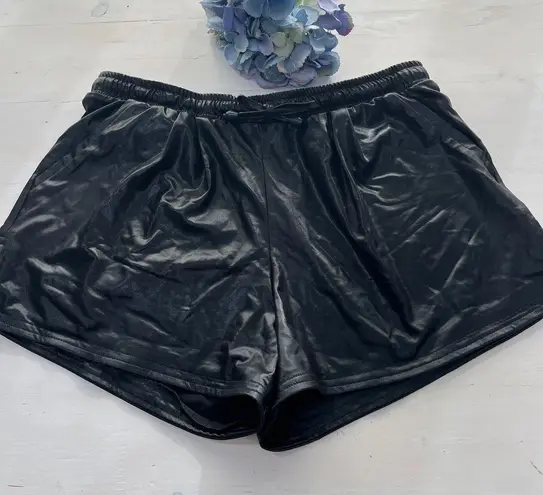 Black Shiny Shorts Women's Large Elastic Waist Drawstring Casual