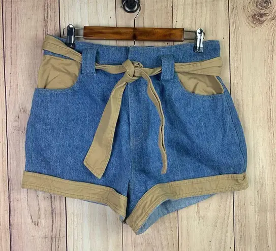 Choosy Blue and Tan Denim Jean Shorts with Bow Belt Size 10