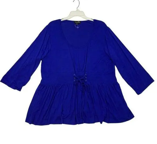 Suzanne Betro New Top Womens Plus 2X Blue Lace Front Peasant Blouse Casual Boho