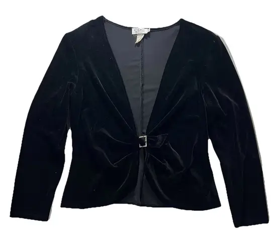 Vintage CDC Petites Women’s Velvet Blazer 14 Front Buckle 90s Glam Holiday Party Black