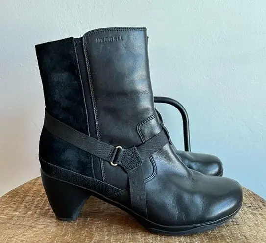 Merrell Women's Evera Fade Black Leather Heeled Boots Size 10