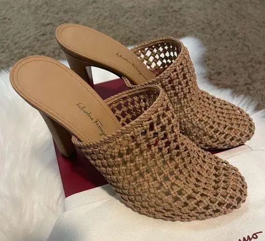 Salvatore Ferragamo Ellas X5 Beige Slip On Caged High Heel Sandals, 9