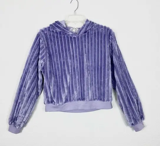 Derek Heart  Purple Wisteria Faux Fur Striped Hoodie Sweater