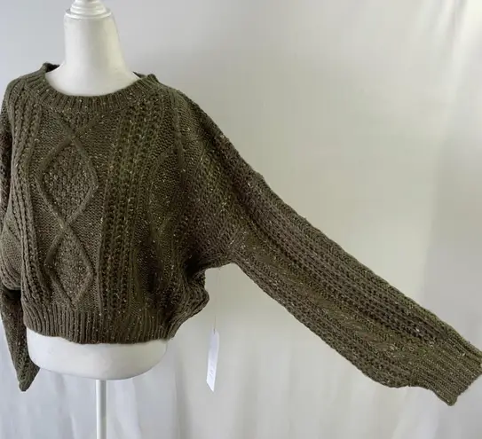Lumière New Speckled Cable Knit Sweater Olive Green