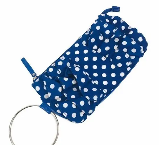 None Polka Dot Ruffled Clutch Blue White