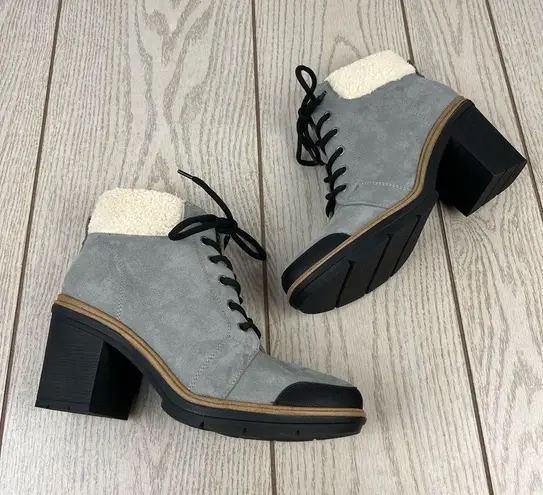 Dr. Scholls For the Love Lace-up Heel Booties 10M Soft Grey Faux Leather $130