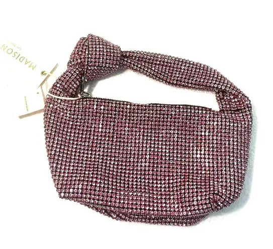 Madison West NWT Knotted Rhinestone Dumpling Evening Handbag Purse in Pink