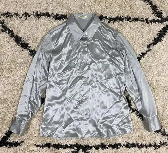 Cynthia Taylor Silver Silk Long Sleeve Button Down Shirt