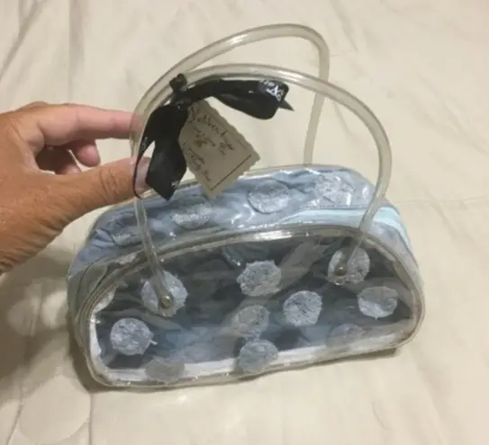 Blue And Clear Cosmetics Pouch With Zipper And Carry Handle