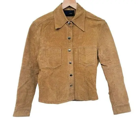 2/$30 Vintage Jou Jou Leather Western Shacket Collared Button Up Shirt Jacket Brown Size XS