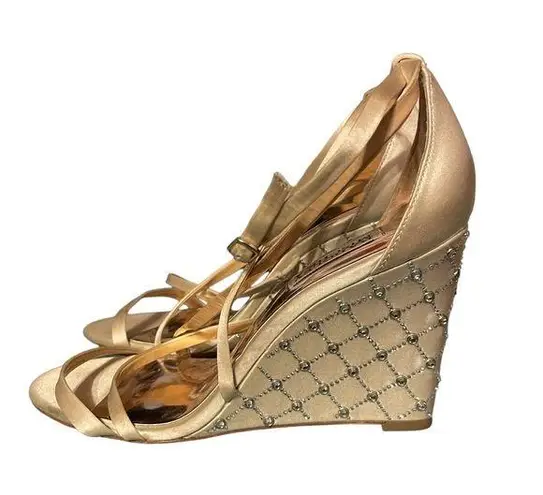Badgley Mischka JEWELED SATIN WEDGES