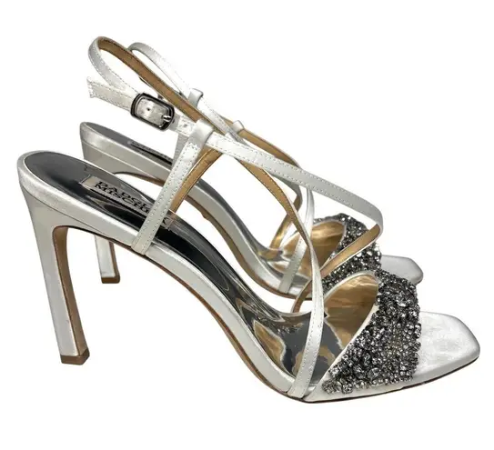 Badgley Mischka Rider White Satin Stiletto Heeled Sandal Beaded, Rhinestone 11
