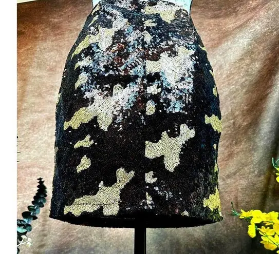 Three Eighty Two Sequined Camouflage Mini Skirt Brown Multi size S